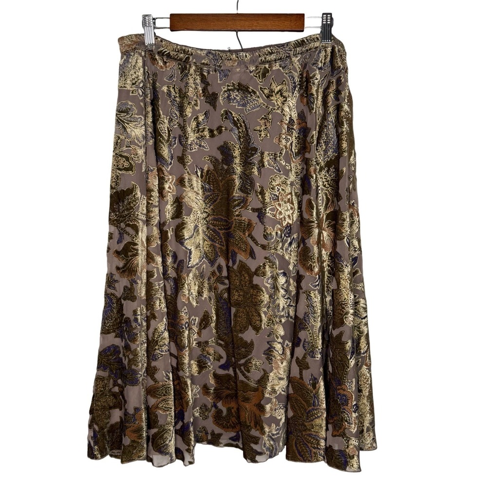 Coldwater Creek Large Floral‎ Velvet Burnout Midi Full Flared Fairy Boho Gypsy - Picture 5 of 8